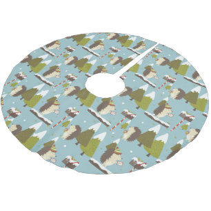 Funny Blue Green Woodland Igel Weihnachten Polyester Weihnachtsbaumdecke