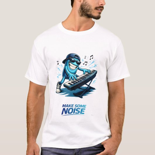 Funny Blue Keyboard Player Character Music  T-Shirt (Vorderseite)
