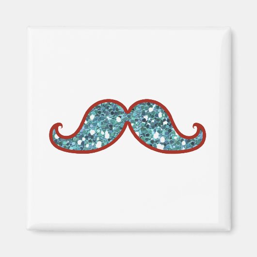 FUNNY BLUE MUSTACHE GLITZER MAGNET (Vorne)