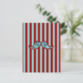 FUNNY BLUE MUSTACHE GLITZER RED STRIPES POSTKARTE (Stehend Vorderseite)