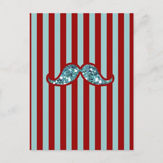 FUNNY BLUE MUSTACHE GLITZER RED STRIPES POSTKARTE (Vorderseite)