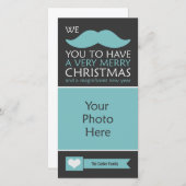 Funny Blue Mustache Weihnachts-Foto Feiertagskarte (Vorne/Hinten)