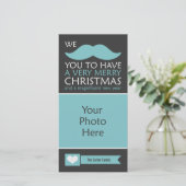 Funny Blue Mustache Weihnachts-Foto Feiertagskarte (Stehend Vorderseite)