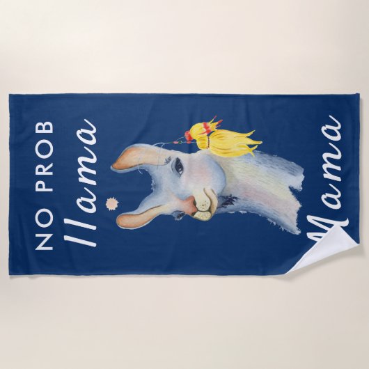 Funny Blue No Prob Llama Mama Strandtuch (Vorderseite)