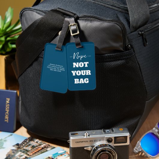 Funny Blue Nope nicht Ihr Bag Text Gepäckanhänger (Vorderseite & Rückseite)