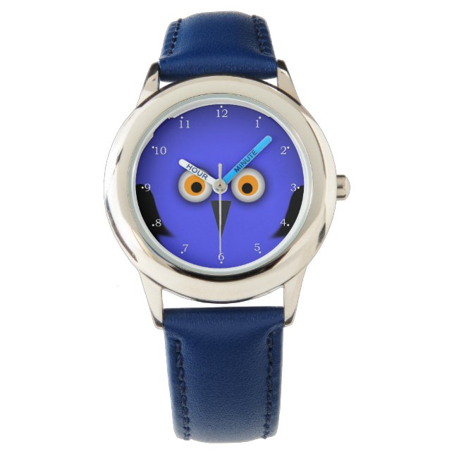 Funny Blue Owl Face Armbanduhr (Vorderseite)