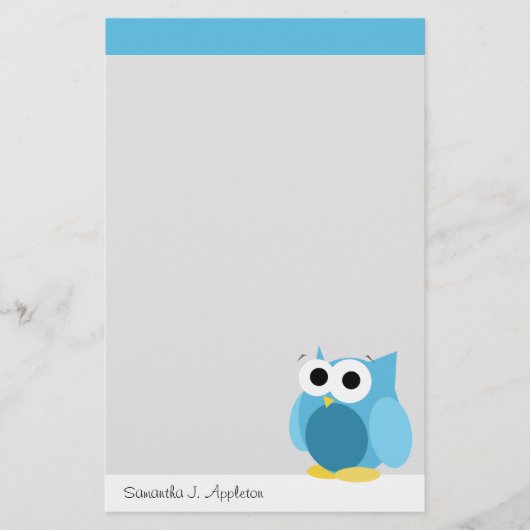 Funny Blue Owl - Personalisierte Stationierung Briefpapier (Vorderseite)