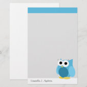 Funny Blue Owl - Personalisierte Stationierung Briefpapier (Vorne/Hinten)
