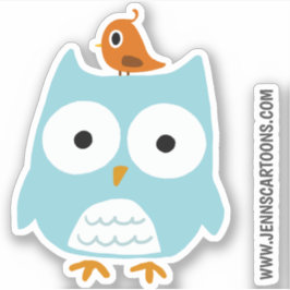 Funny Blue Owl und Niedlich Orange Bird Vinyl Stic Aufkleber