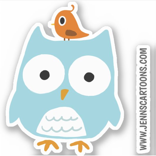 Funny Blue Owl und Niedlich Orange Bird Vinyl Stic Aufkleber (Vorderseite)