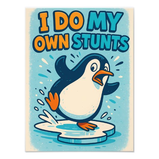 Funny Blue Penguin Ice Skating Quote Design Fotodruck (Vorne)