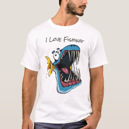 Funny Blue Piranha Fish Illustration T-Shirt