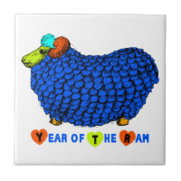 Funny Blue Ram Chinese Year Zodiac Keramik Tile
