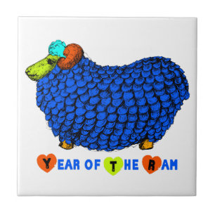 Funny Blue Ram Chinese Year Zodiac Keramik Tile Fliese