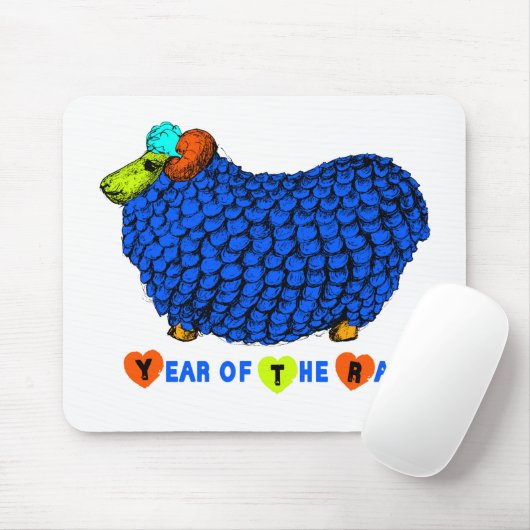 Funny Blue Ram Chinese Year Zodiac Mousepad (Mit Mouse)