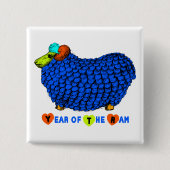 Funny Blue Ram Chinese Year Zodiac Square B Button (Vorderseite)