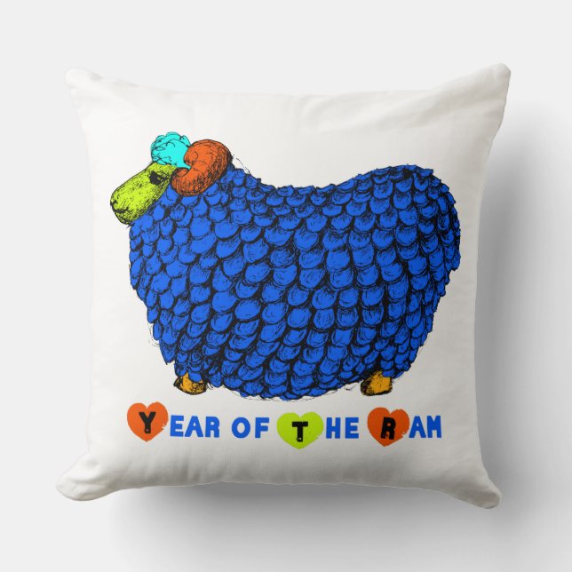 Funny Blue Ram Chinese Year Zodiac Square P Kissen (Vorderseite)