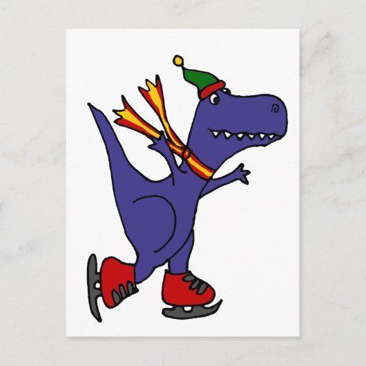 Funny Blue T-Rex Dinosaur Ice Skaten Art Postkarte (Vorderseite)