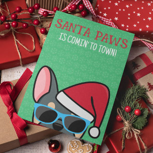 Funny Blue Tan Frenchie Santa Paws Weihnachten Karte