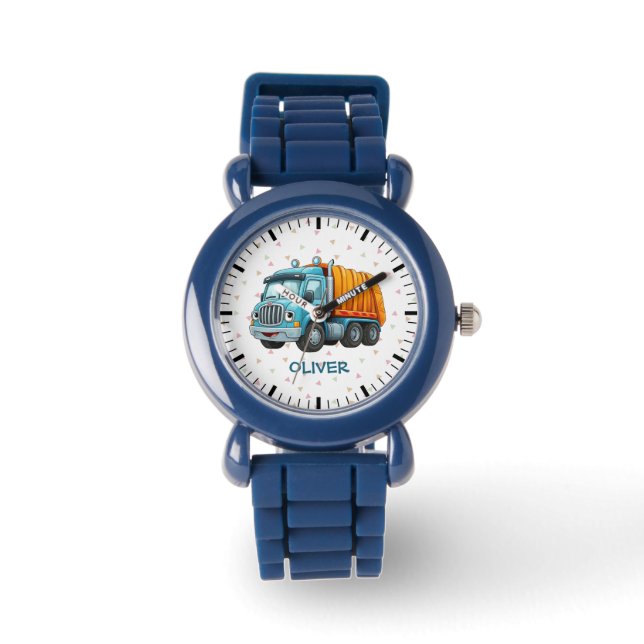 Funny Blue Yellow Dump Truck Armbanduhr (Vorderseite)