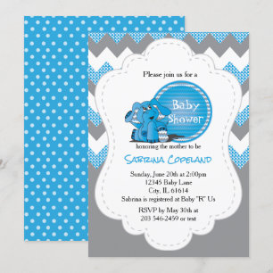 Funny Blue Zickzack Albern Elephant   Babyparty Einladung