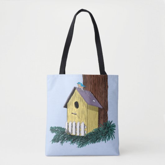 Funny Bluebird über Birdhouse Tasche (Vorderseite)