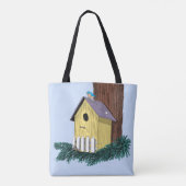 Funny Bluebird über Birdhouse Tasche (Rückseite)