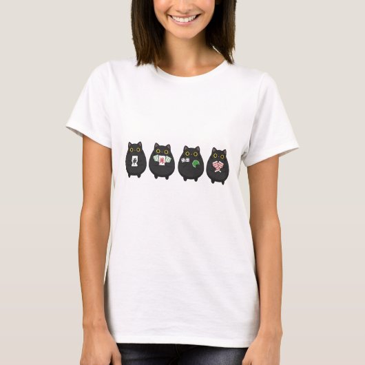 Funny Board Game Night , Mahjong Black Cat T-Shirt (Vorderseite)