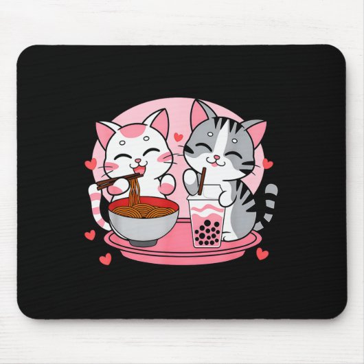 Funny Boba Ramen Cats Kawaii Anime Japan Cute Neko Mousepad (Vorne)