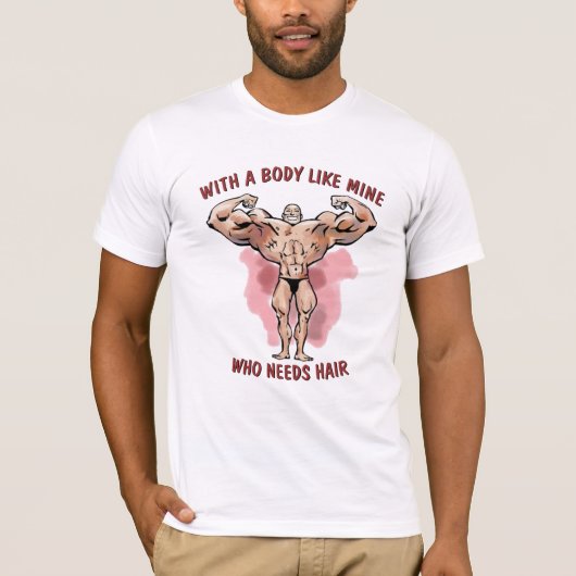 Funny Bodybuilder Posing Bald Head Spaß T-Shirt (Vorderseite)