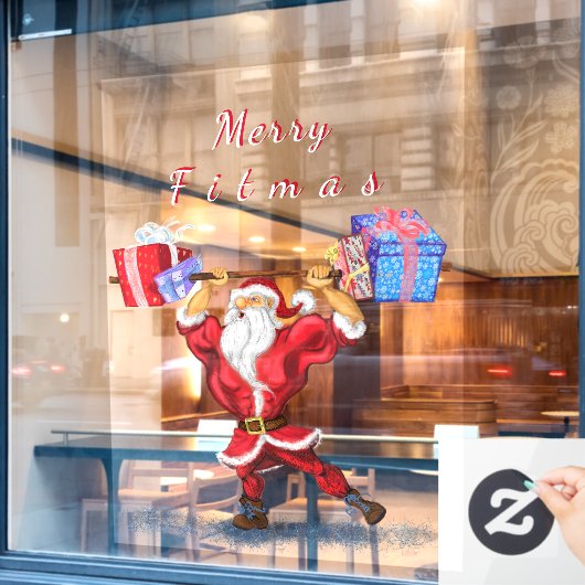 Funny Bodybuilder Weihnachtsmann mit Weihnachtsges Fensteraufkleber (Café-Fenster)