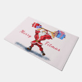 Funny Bodybuilder Weihnachtsmann mit Weihnachtsges Fußmatte (Schrägansicht)