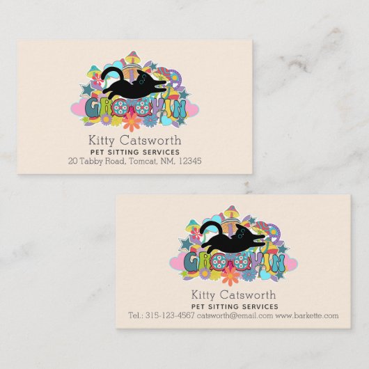 Funny Boho Hippie Retro Pet Sitting Service Visitenkarte (Vorne/Hinten)