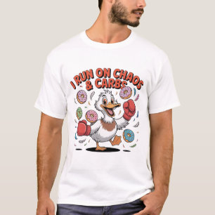 Funny Bold Cartoon Duck Chaos Carbs Donuts T-Shirt