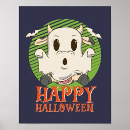 Funny Boo Ghost Baby Cow Moo Happy Halloween Poster