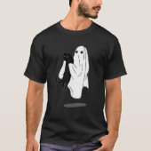 Funny Boo Ghost Holding Black Cat Halloween Spooky T-Shirt (Vorderseite)
