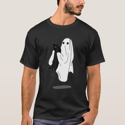 Funny Boo Ghost Holding Black Cat Halloween Spooky T-Shirt (Vorderseite)