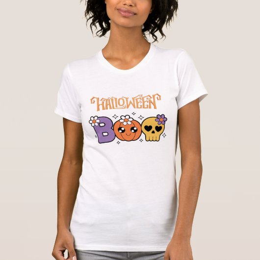 Funny Boo Halloween White &orang T-Shirt (Vorderseite)