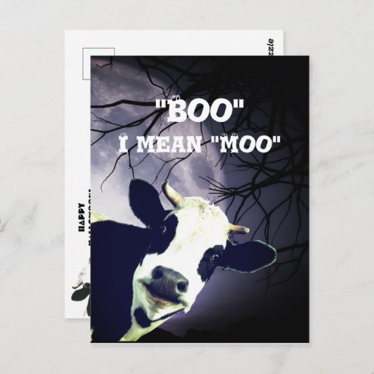 Funny Boo I gemein Moo Cow Moon Halloween Card Postkarte (Vorne/Hinten)