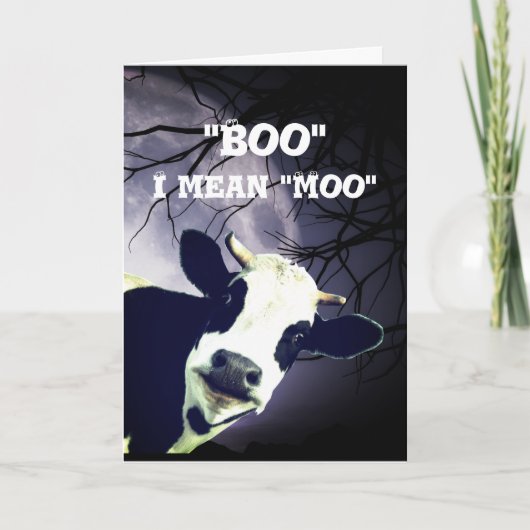 Funny Boo I gemein Moo Cow Moon Halloween Karte (Vorderseite)