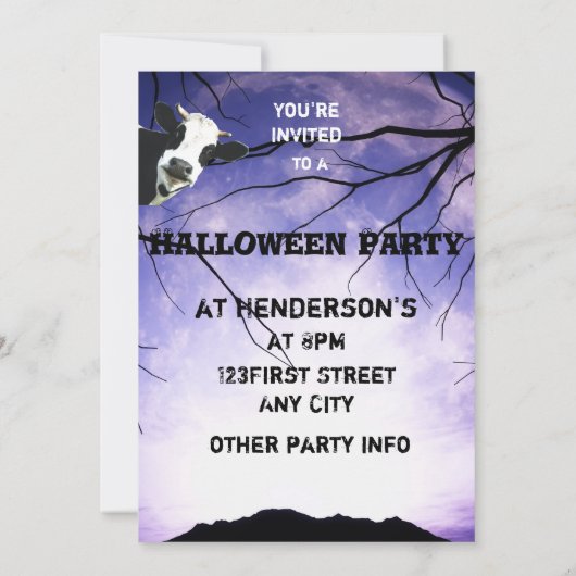 Funny Boo I gemein Moo Cow Moon Halloween-Party Einladung (Rückseite)