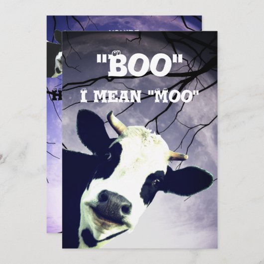 Funny Boo I gemein Moo Cow Moon Halloween-Party Einladung (Vorne/Hinten)