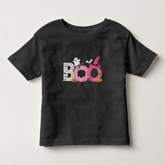 Funny BOO Pumpkin mit rosa Fledermäuse und Pumpkin Kleinkind T-shirt (Vorderseite)