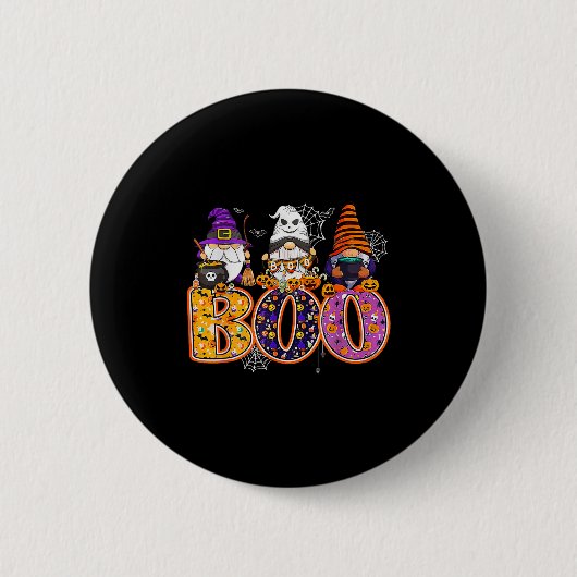 Funny Boo Witch Sipders Pumpkins Happy Halloween G Button (Vorderseite)