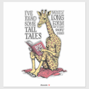 Funny Book Lover Giraffe Long Form Tall Tales Lese Aufkleber