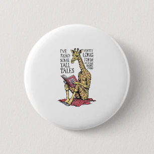 Funny Book Lover Giraffe Long Form Tall Tales Lese Button