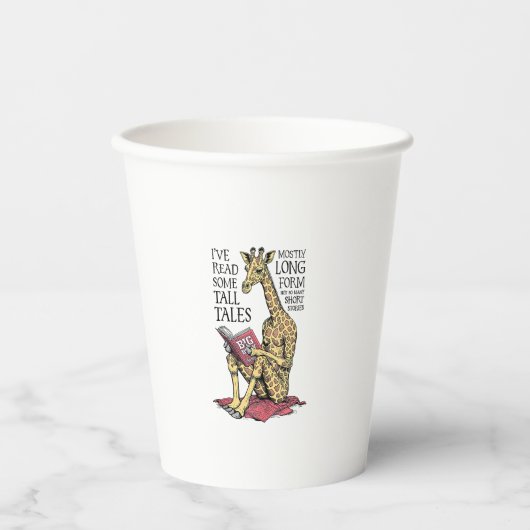 Funny Book Lover Giraffe Long Form Tall Tales Lese Pappbecher (Vorderseite)
