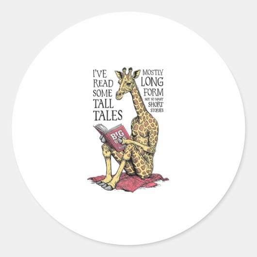 Funny Book Lover Giraffe Long Form Tall Tales Lese Runder Aufkleber (Vorderseite)