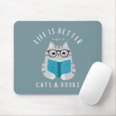 Funny Book Lover Reading Cat Mousepad (Mit Mouse)