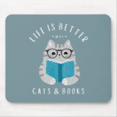 Funny Book Lover Reading Cat Mousepad (Vorne)